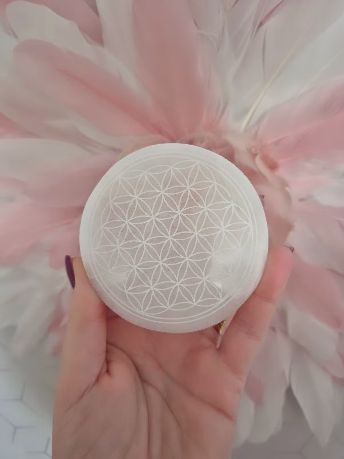 Plaque de rechargement sélénite fleur de vie - (point relais)