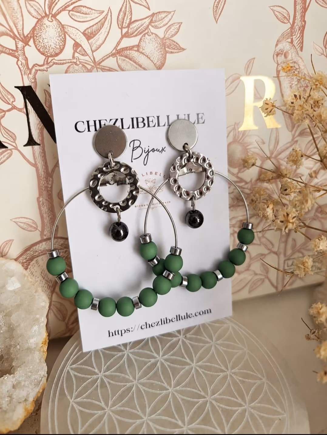 Boucles d'oreilles Gaïa – emeraude – Image 3