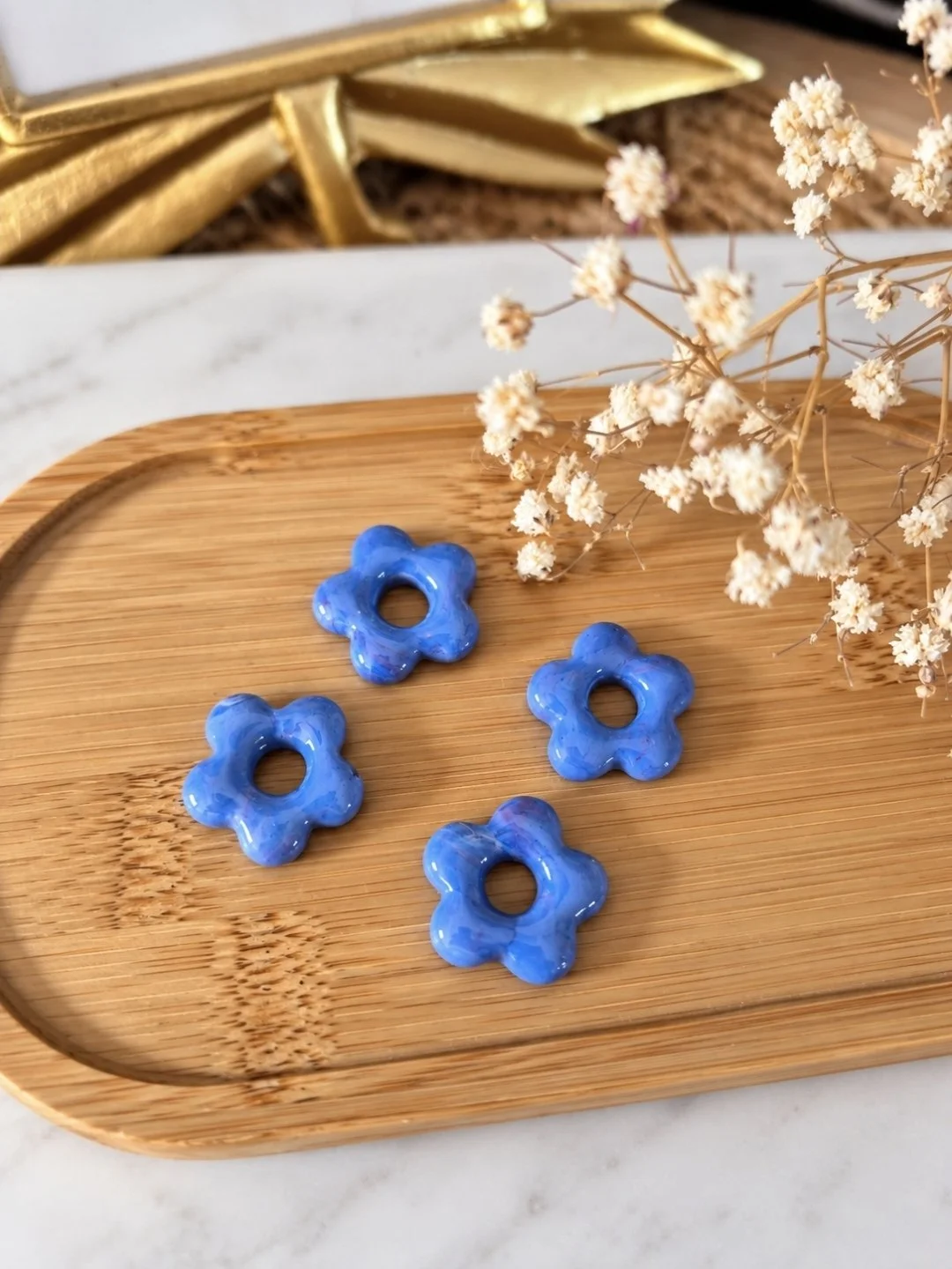 Pampille fleur bleu jean pour créoles | Bijou – Image 3